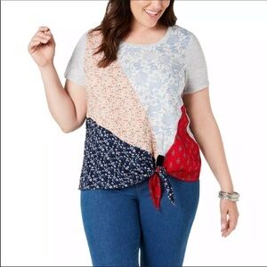 NEW Style & Co Plus Size Blouse Patchwork Top Short Sleeve Women’s Plus 3X